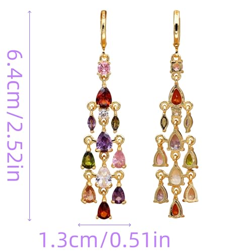 18K Gold Plated Flower Dangle Earrings for Women, Hypoallergenic Cubic Zirconia Earrings, Elegant CZ Drop Earrings, Statement Jewelry Gifts Party Fashion - style: Chandelier-Gold-Mix