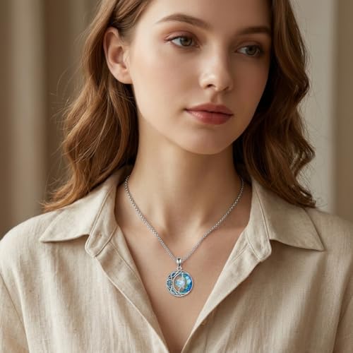ONEFINITY Moon Star Necklace 18K White Gold Plated Celtic Moon Birthstone Pendant Necklaces Heart Birthstone Anniversary Birthday Jewelry Gifts for Women Wife Mom - style: March