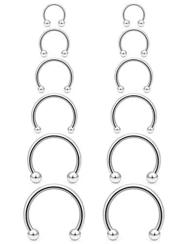 Lcolyoli 16G Septum Rings Variety of Sizes Horseshoe Ring Surgical Steel Nose Septum Jewelry Hoop Eyebrow Smiley Lip Rings Daith Earring Piercing Jewelry for Women Men DIA.6/8/10/12/14/16MM - color: silvertone