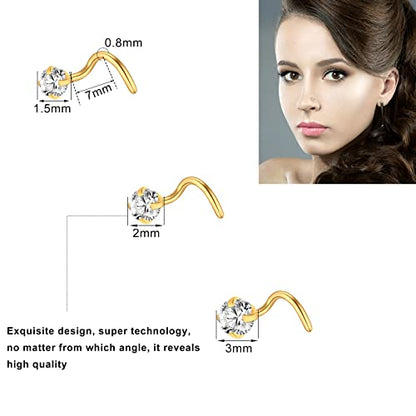 23-40 Pcs Gold Nose Rings & Studs - 18G & 20G Nose Piercing Jewelry - L Shape, Hoop & Screw Body Jewelry for Women & Men - color: Gold