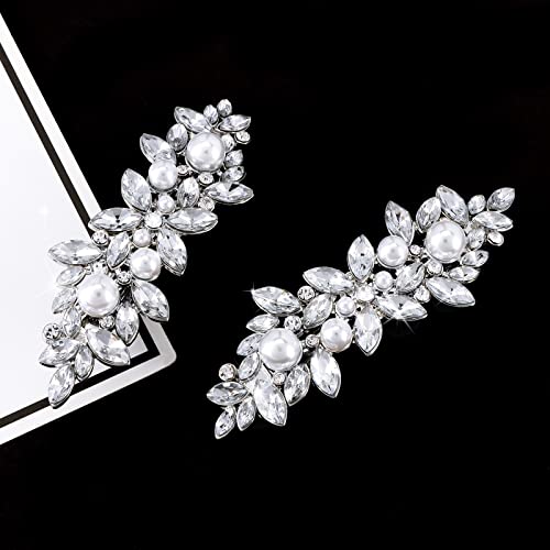 WHAVEL Pearl Hair Clips for Women, 2 PCS French Barrette Hair Clips Rhinestone Decorative Hair Accessories for Women Bride (Silver)