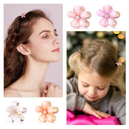 CWJCYTNSN Small Crystal Flower Hair Claw Clips, 0.8" Mini Metal Bangs Pins for Thick Curly Hair - 16PCS Hair Accessories for Women & Girls - color: Rhinestone Flower