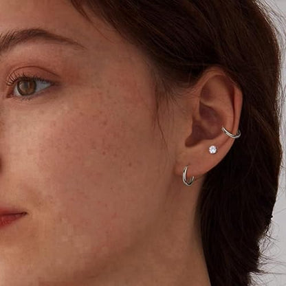Incaton 18G Threadless Flat Back Stud Earrings For Women Men, 316L Surgical Steel Hypoallergenic Push in Nose Studs CZ Nose Nostril Tragus Helix Labret Studs Lip Rings Piercing Jewelry - color: 3 HOOP + 4 STUD SILVER