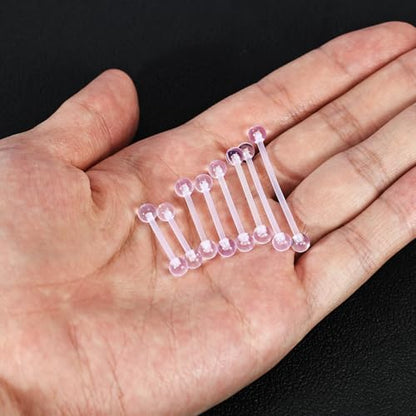 14G Clear Bioflex Flexible Acrylic Straight Bar Piercing | Tongue Rings Barbells Nipple Ring Retainer, For Work, Pregnancy, MRI, Surgery, 12MM-38MM - color: 21-38mm*2 PCS