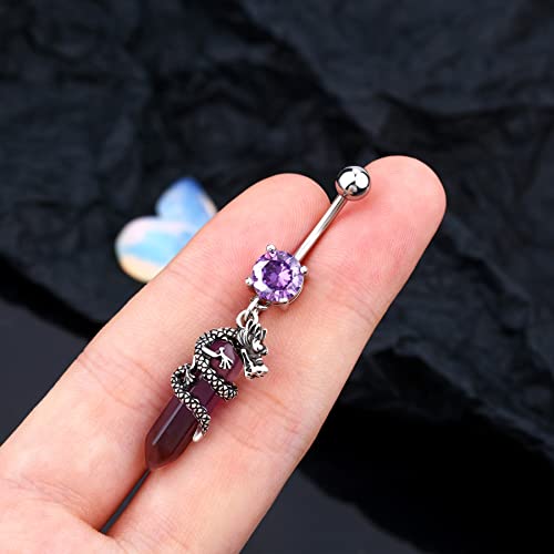 Halloween Belly Button Ring 14G Dragon Dangle Belly Ring Burn Silver Navel Piercing Jewelry Purple Belly Button Piercing - color: Purple