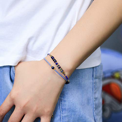 KELITCH Crystal Agate Friendship Bracelet Handmade Seed Beads Adjustable Bracelets for Women - color: Blue 15E
