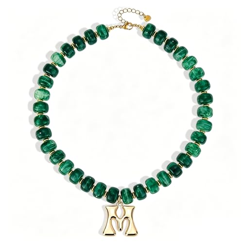 Initial Beaded Necklaces for Women,14K Gold Plated Bubble Letter Pendant Jewelry Gifts - color: acrylic neccklace-m