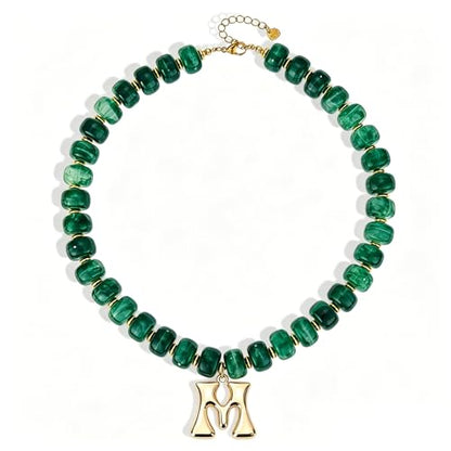 Initial Beaded Necklaces for Women,14K Gold Plated Bubble Letter Pendant Jewelry Gifts - color: acrylic neccklace-m