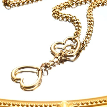 Qitian Stainless Steel Adjustable Lariat Y-Necklace for Men,Punk Gothic Cuban Necklace Jewelry,Heart O-ring Slip Chain Necklace for Women - color: Gold