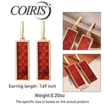 Coiris Rectangle Earrings for Women Geometric Stud Dangle Drop Jewelry Lightweight Colorful Print Statement Accessories - color: Brown