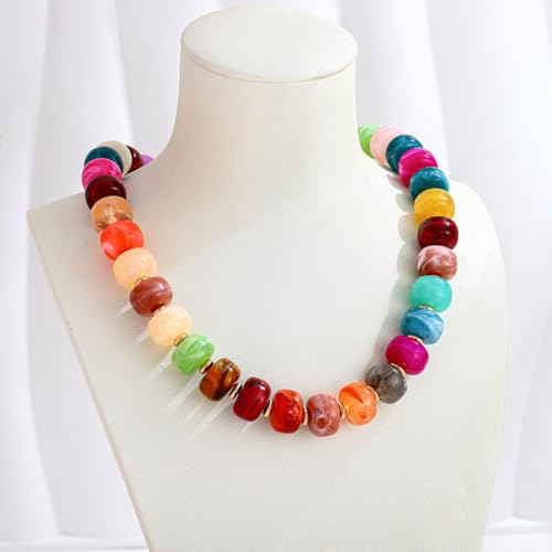 Chunky Beaded Necklace for Women Trendy Multicolor Resin Beads Choker Necklaces Boho Summer Statement Necklace Chunky Heart Jewelry - color: Bead necklace-colorful