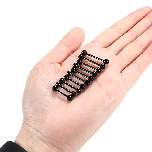 GAGABODY 5 Pairs Nipple & Tongue Rings - 14G Surgical Steel Screw Barbell - Straight, 12mm-20mm - color: Black