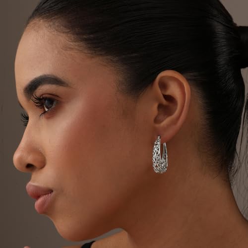 LeCalla 925 Sterling Silver Hoop Earrings | Women's Filigree Hoop Earrings | Openwork Mesh Filigree Cut Earring | Lightweight & Hypoallergenic Vintage Hoop Earrings for Women - style: Antique Vintage Filigree