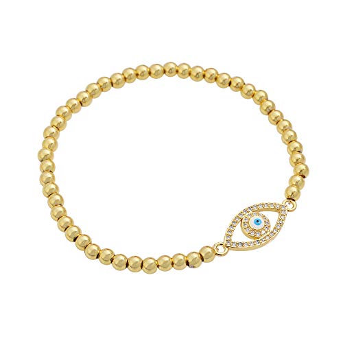 Women Evil Eye Ball chain Elastic bracelet with CZ Cubic Zirconia - color: Eye Gold