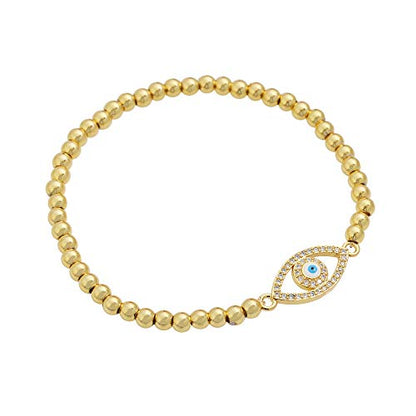 Women Evil Eye Ball chain Elastic bracelet with CZ Cubic Zirconia - color: Eye Gold