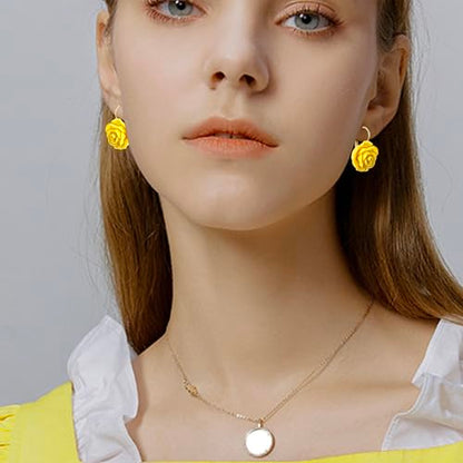 Handmade Bohemian Aesthetic Dainty Acrylic Flower Petal Leverback Earrings Sparkly 14K Gold Floral Dangle Drop Earrings for Women - color: Yellow