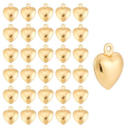 30Pcs 18K Gold Heart Charms Stainless Steel Love Pendant 12x9.5x5mm Dangle Heart Charm for Jewelry Bracelet Necklace Bag Keychain Earring Making Accessories Supplies Valentine Gift