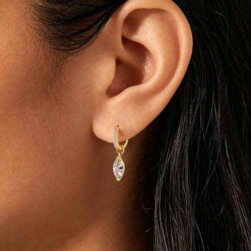 14K Gold Plated Dangle Hoop Earrings for Women | Bridal Small Dangle Gold Earrings Cubic Zirconia Huggie Drop Trendy Fashion Leopard Print Women's Jewelry - color: Gold-D