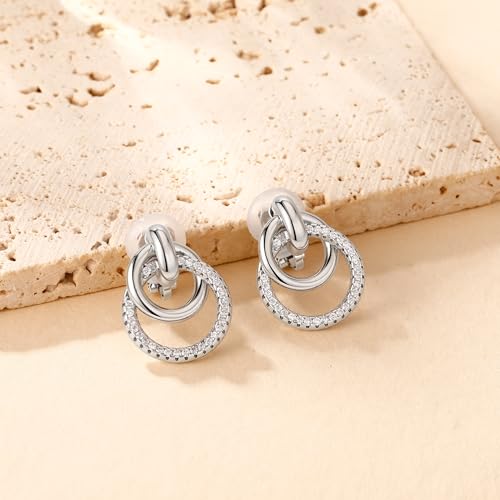 Awinesn Chunky Clip On Earrings for Women Hypoallergenic 14K Gold Plated Knot Link Clip Earrings Geometric Statement Hoop Non Pierced Earrings Jewelry for Women Fashion Trendy Jewelry Gifts - color: big hoop cz-s