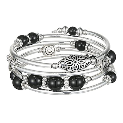 FULU AUTUMN Stackable Beaded Bracelets for Women Boho Wrap Silver Bracelet Layered Fashion Jewelry Gifts for Her - color: 17-Black