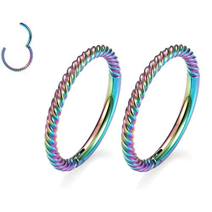 GAGABODY 2 Pcs Nose Rings 22G 20G 18G 16G 14G 12G 10G 8G Surgical Steel Piercing Rings for Nose Septum Cartilage Helix Tragus Conch Rook Daith Lobe from 5mm to 16mm Seamless Hoop Unisex Hinged Earrings - color: Rainbow -Twisted