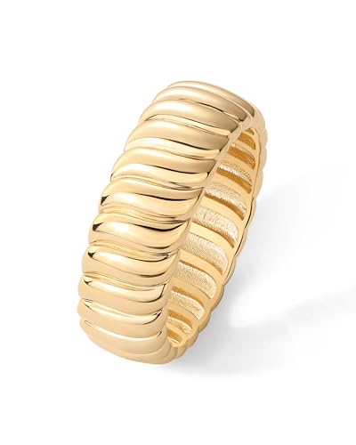 PAVOI 14K Gold Plated Chunky Statement Ring | Chunky Stackable Wide Band for Women - color: Yellow Gold