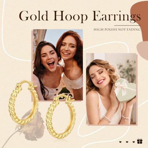 14K Gold Hoop Earrings for Women Thick Large Earrings Lightweight | Gold Plated Huggie Earrings for Women Hypoallergenic (with Gift Box) - color: Twisted-25MM