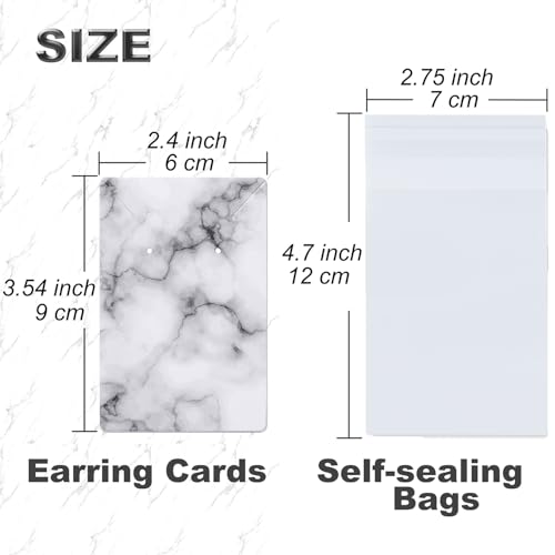 Earring Cards, Set Jewelry Making Supplies with 100 Pcs Earring Holder Cards 200 Pcs Earring Backs and 100 Jewelry Packaging for Earrings Necklace Jewelry Display, Bags 3.5x2.4 Inches (Marble White) - color: White Marble Pattern