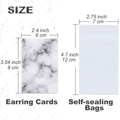 Earring Cards, Set Jewelry Making Supplies with 100 Pcs Earring Holder Cards 200 Pcs Earring Backs and 100 Jewelry Packaging for Earrings Necklace Jewelry Display, Bags 3.5x2.4 Inches (Marble White) - color: White Marble Pattern