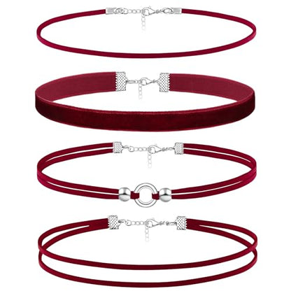 Black Choker Necklace Set Velvet Lace Choker Daisy Gothic Punk Classic Choker - color: 4pcs red