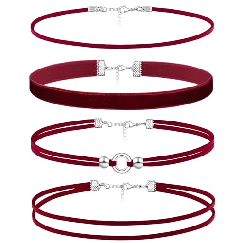 Black Choker Necklace Set Velvet Lace Choker Daisy Gothic Punk Classic Choker - color: 4pcs red