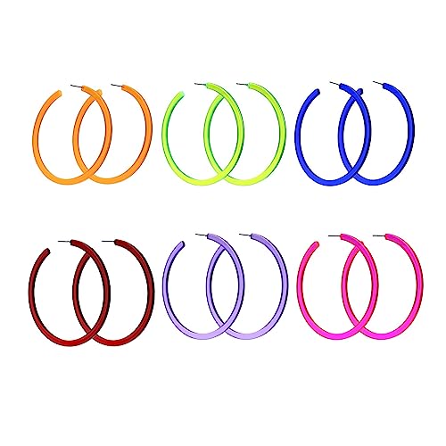 Colorful Big Hoop Earring Acrylic Open Large Hoop Earrings C Shape Trendy Chunky Earrings 80s 90s Retro Lightweight Statement Ear Jewelry Earring For Women - color: 70mm 6 Pairs
