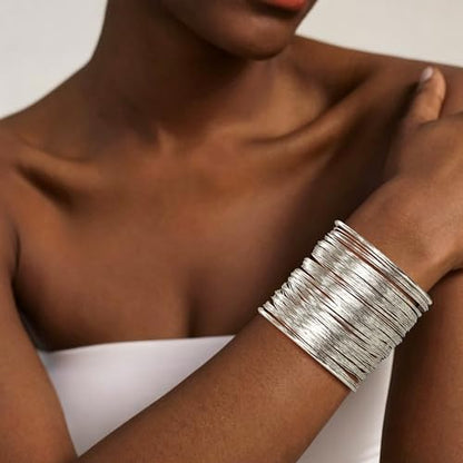 4Pcs Chunky Gold Cuff Bracelects for Women Gold Bangles Irregular Minimalist Statement Bangle Bracelets Set Open Wide Bangle Upper Arm Cuff Jewelry - color: Silver-C
