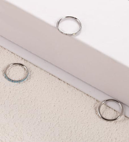 3pcs Nose Rings Hoops - 316L Surgical Steel Nose Hoops 16G/18G/20G CZ Opal Turquoise Clicker Septum Nose Ring Lip Helix Cartilage Hoop Earring Daith Rook Conch Body Piercing Jewelry for Women Men 6mm 8mm 10mm - color: Silver, size: 18 gauge(1.0mm)-10mm