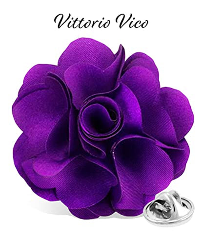 Premium Men's Formal Solid Color Flower Lapel Pin - Boutonniere for Men, Brooch Pin - color: Purple