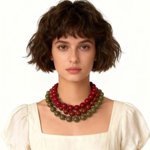 JNF Chunky Beaded Necklaces Women Large Big Ball Bead Choker Necklace Bold Statement Beads jewelry Gift - color: dark green