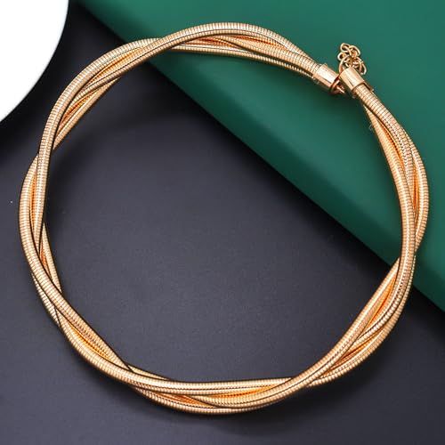 Chunky Gold Statement Choker Neckalce for Women Layered Snakebone Chain Collar Necklace Twist Wrap Stainless Steel Choker Punk Aesthetic Jewelry Gifts - color: Gold