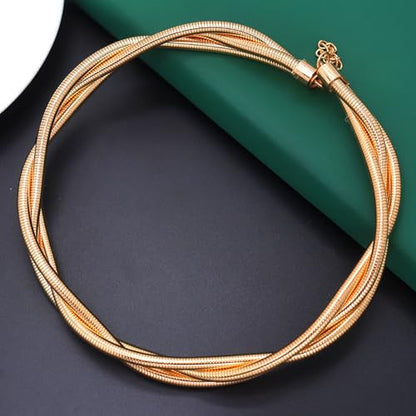 Chunky Gold Statement Choker Neckalce for Women Layered Snakebone Chain Collar Necklace Twist Wrap Stainless Steel Choker Punk Aesthetic Jewelry Gifts - color: Gold