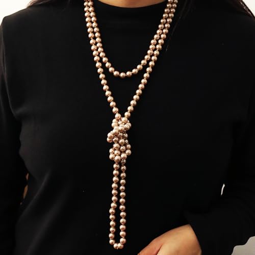 Pearl Necklaces for Women 60'' 70" Long Pearl Necklace 15.75'' Pearl Choker Necklace Chunky Bead Layered Faux Pearl Dangle Wedding Bridal 1920s Gatsby Christmas Costume Jewelry Gifts - color: Champagne-70”