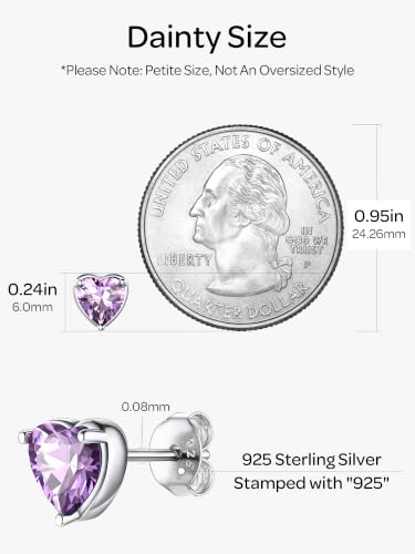 ChicSilver 925 Sterling Silver Earrings Sparkling Heart/Round/Princess Cut Birthstone Earrings for Women Birthday Jewelry with Gift Box - style: B.June(Alexandrite)-Heart Cut