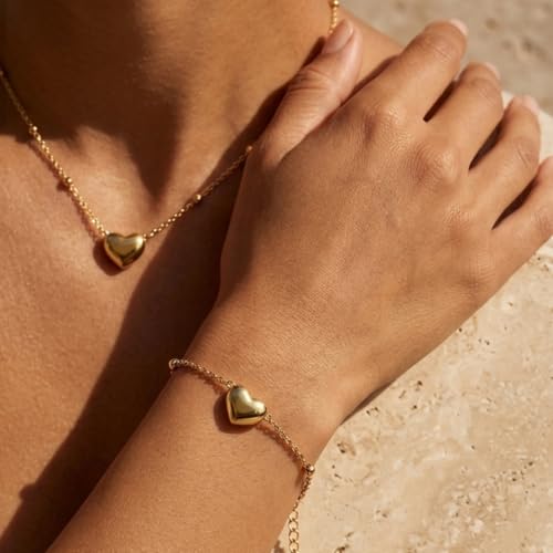 14K Gold Plated Crystal Jewelry set Cubic Zirconia Dainty Choker Necklace Earrings Stud Gold Necklaces for Women - color: Heart design