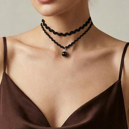 Black Necklaces for Women,Adjustable Layered Collar,Goth Jewelry - color: Double-Layer Bead