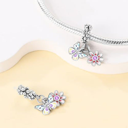 CYCUFF 925 Sterling Silver Charms Suitable for Bracelet Pendants Beads, Charm Necklaces Jewellery Gift for Women - color: Butterfly Flower Charm