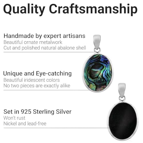 Shop LC 925 Sterling Silver Boho Abalone Shell Pendant | Teardrop Shape, Coastal, Beach Jewelry - color: Abalone # 05