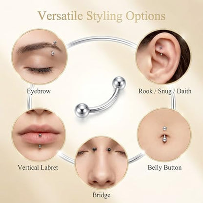 32 Pcs Eyebrow Piercing Jewelry Curved Barbell Piercing Rings Steel Vertical Labret Lip Jewelry Ear Helix Conch Daith Earrings Piercing Body Jewelry For Women Men 6mm/8mm/10mm/12mm