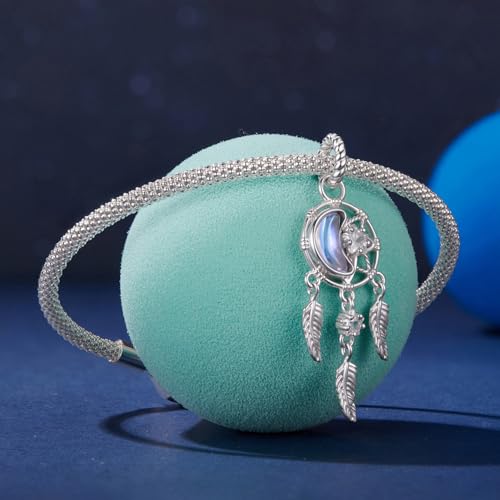 Animal Charms for Bracelets 925 Sterling Silver Bead Charms Bee Butterfly Fox Charm Fits Bracelets and Necklaces Cute Charms for Women - color: Moon and Star Dreamcatcher