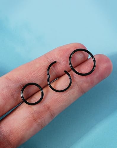 316L Stainless Steel Hoop Earrings, Hinged Segment Earrings Hoop, Cartilage Helix Conch Daith Septum Earrings Hoops - color: Black, size: 1.2*12mm