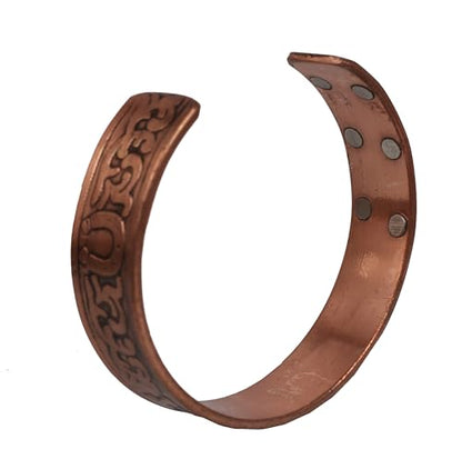 Touchstone magnetic copper bracelets for men women in gift box, engraved | 100% pure solid real adjustable bangle bracelet cuff jewelry; 12X ultra strength with 3500 gauss neodymium magnets; - style: Celtic Magical Charm