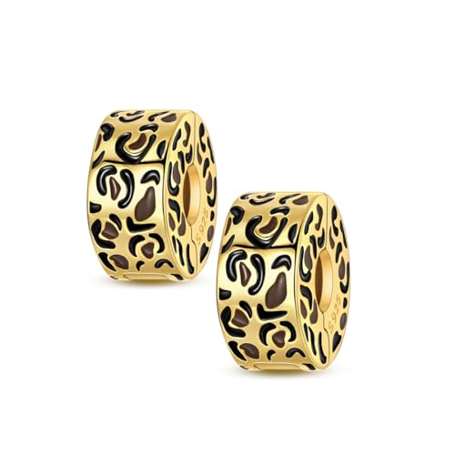 Gold Clip Stopper Charms for Pandora Bracelets Spacers Bead Charms Packs Jewelry Gift for Women - color: Golden leopard print-2 Packs
