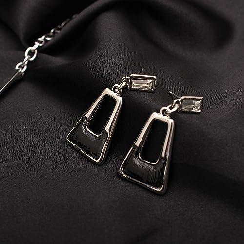 SFE Irregular Enamel Triangle Shape shell Collar Bib Bohemian Boho Statement Necklace Earrings Fashion Costume Jewelry Set for Women - color: Black-Platinum Plated